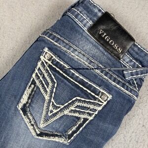 Vigoss Chelsea Capri Jeans Women Size 5/6 Embroidered Rhinestone Y2K Distressed